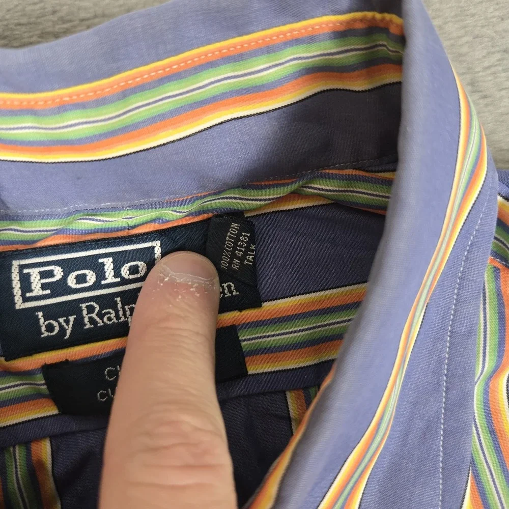 Polo Ralph Lauren CURHAM Shirt Men 15.5 32/33 Blue Stripe Button Down Custom Fit